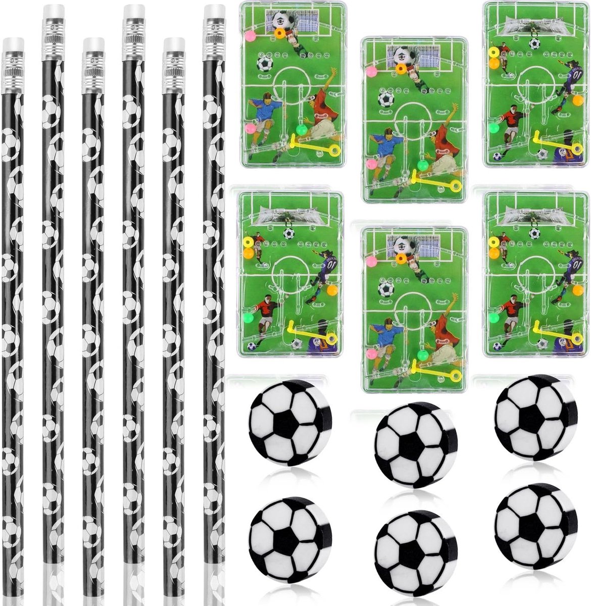 36-delige Verjaardagscadeau Set met Voetbal Pencils, Gummetjes en Pinball Spellen voor Kinderen, Leuk Feestartikelen voor Voetbalfeestjes en Schoolactiviteiten