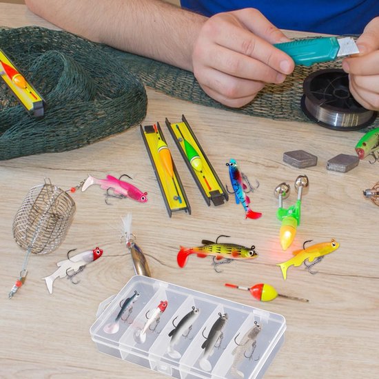 Visaas-set met 10 stuks inclusief transparante doos - Crankbait jigkoppen voor roofvis, snoek, baars en tilapia van Merkloos — afbeelding 5