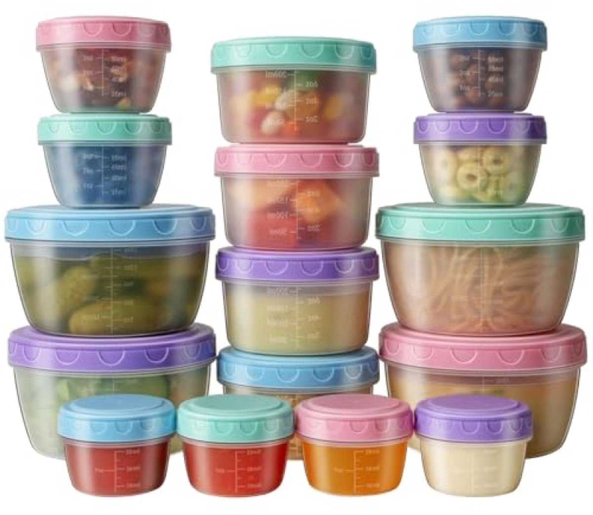 Set van 16 Vriesdozen met Deksel - 4 Maten - Lekvrij - BPA-vrij - Stapelbaar - Voor Snacks, Sauzen en Maaltijden