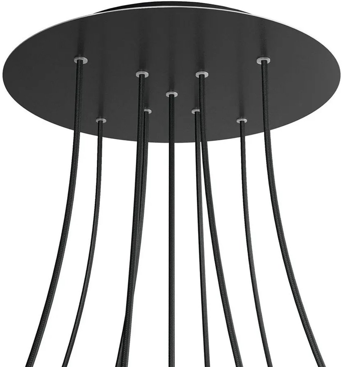 creative cables Rose-One Rosette XXL Rund, Durchmesser 400 mm mit 9 X-Löchern und 4 Seitenlöchern - Dibond Mattschwarz, Schwarz