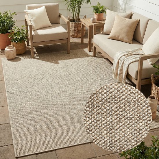 Tapiso Calma Buitentapijt Weerbestendig Buitenkleed Balkon Tuin Terras Wasbaar UV-bestendig Gangkleed Outdoor Vloerkleed Bruin 200x300