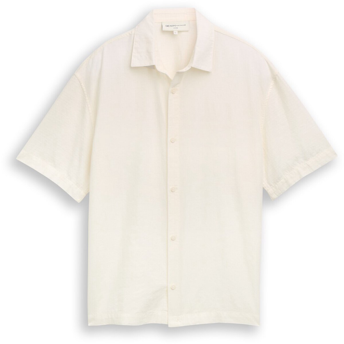 Tom Tailor Denim - Losvallend katoenen overhemd met korte mouwen - Maat XS - Wool White