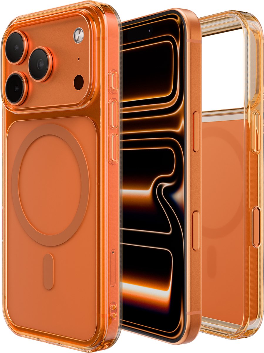 Reovo - Hoesje Geschikt voor iPhone 17 Pro - Met Koord - Geschikt voor MagSafe - Transparant - Oranje - anti-val technologie