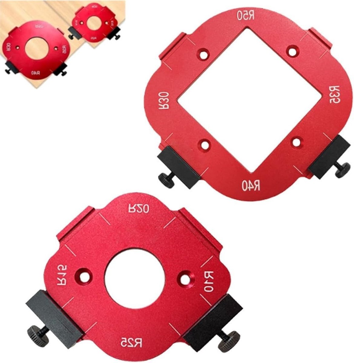 SnelShoppen - 2 Stuks Router Jig Radius Templates, Router Frees Mal voor Houtbewerking R10, R15, R20, R25, R30, R35, R40, R50, Precisie Houtbewerking,