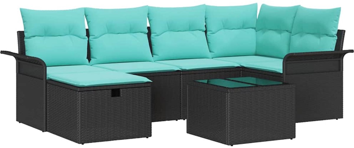 vidaXL - Tuinbank - Set - met - kussen - met - opslag - 7 - pcs - Zwart - Poly - rattan