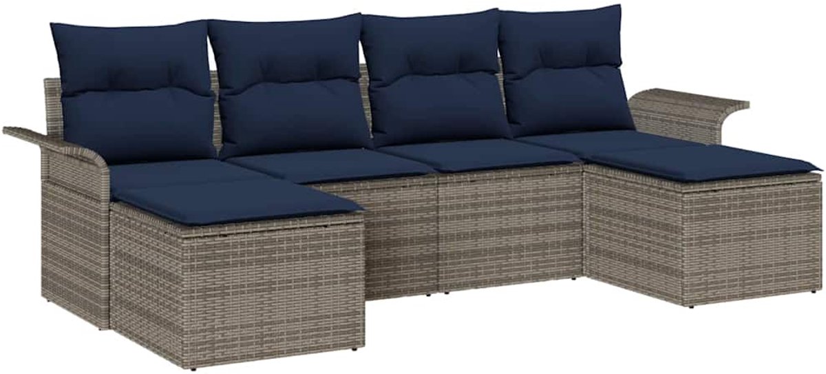 vidaXL - Tuinbank - Set - met - kussen - met - opslag - 6 - pcs - Grijs - Poly - rattan
