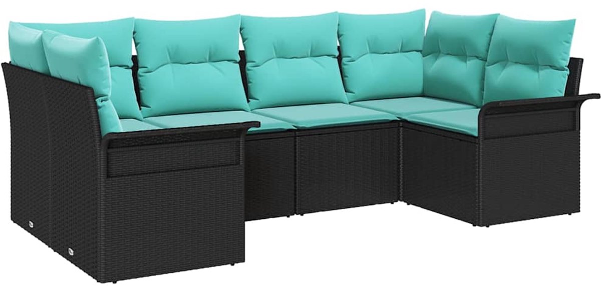 vidaXL Tuinbank - Set - 6 - st - Zwart - Poly - rattan