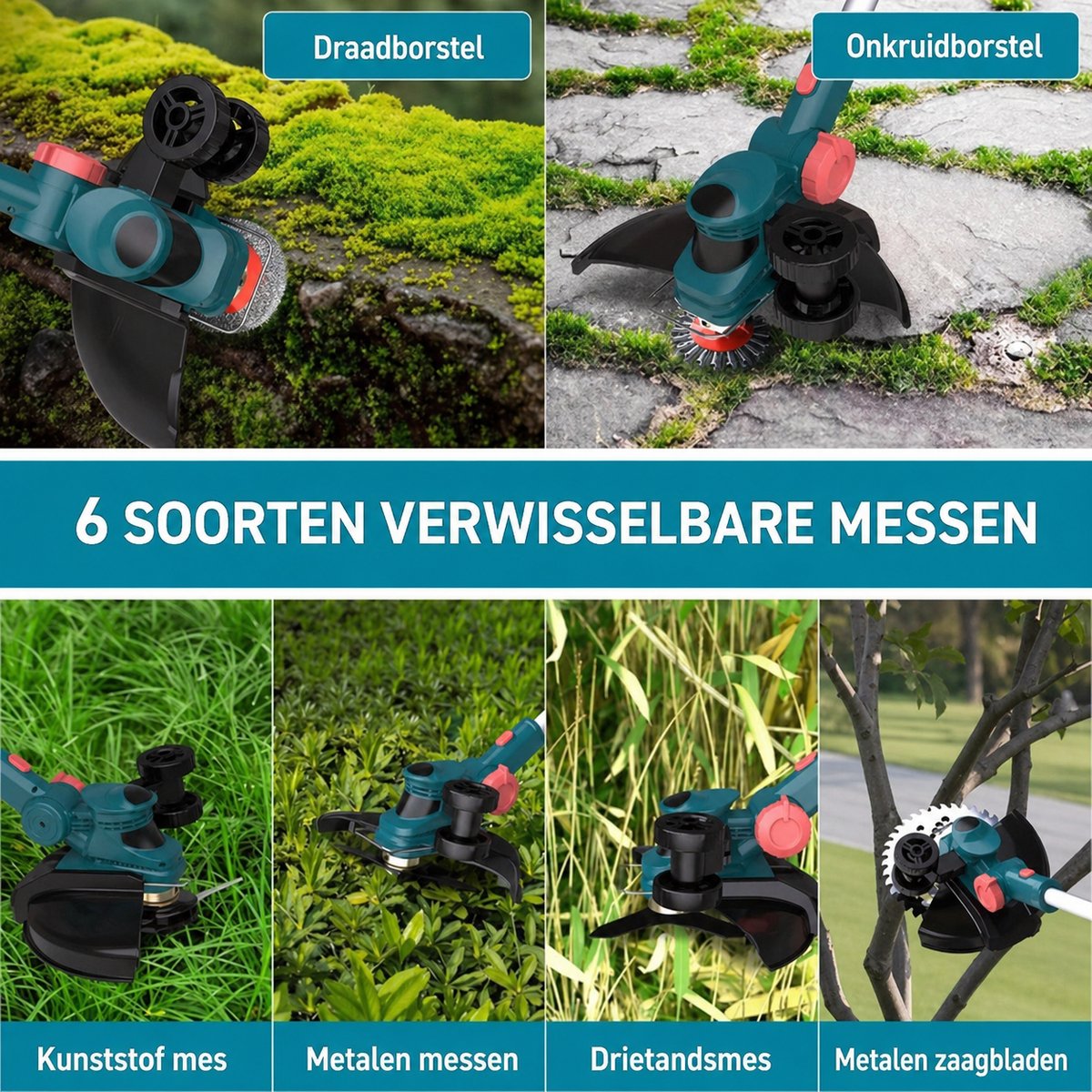 750W Elektrische Grastrimmer (Zonder Accu & Oplader) - Accu Grasmaaier met Onkruidborstel - Trimmer Compatibel met 18V Makita Accu's - 5-in-1 Borstelloze Onkruidverwijderaar met Onkruidborstel en Staalborstel – foto 6