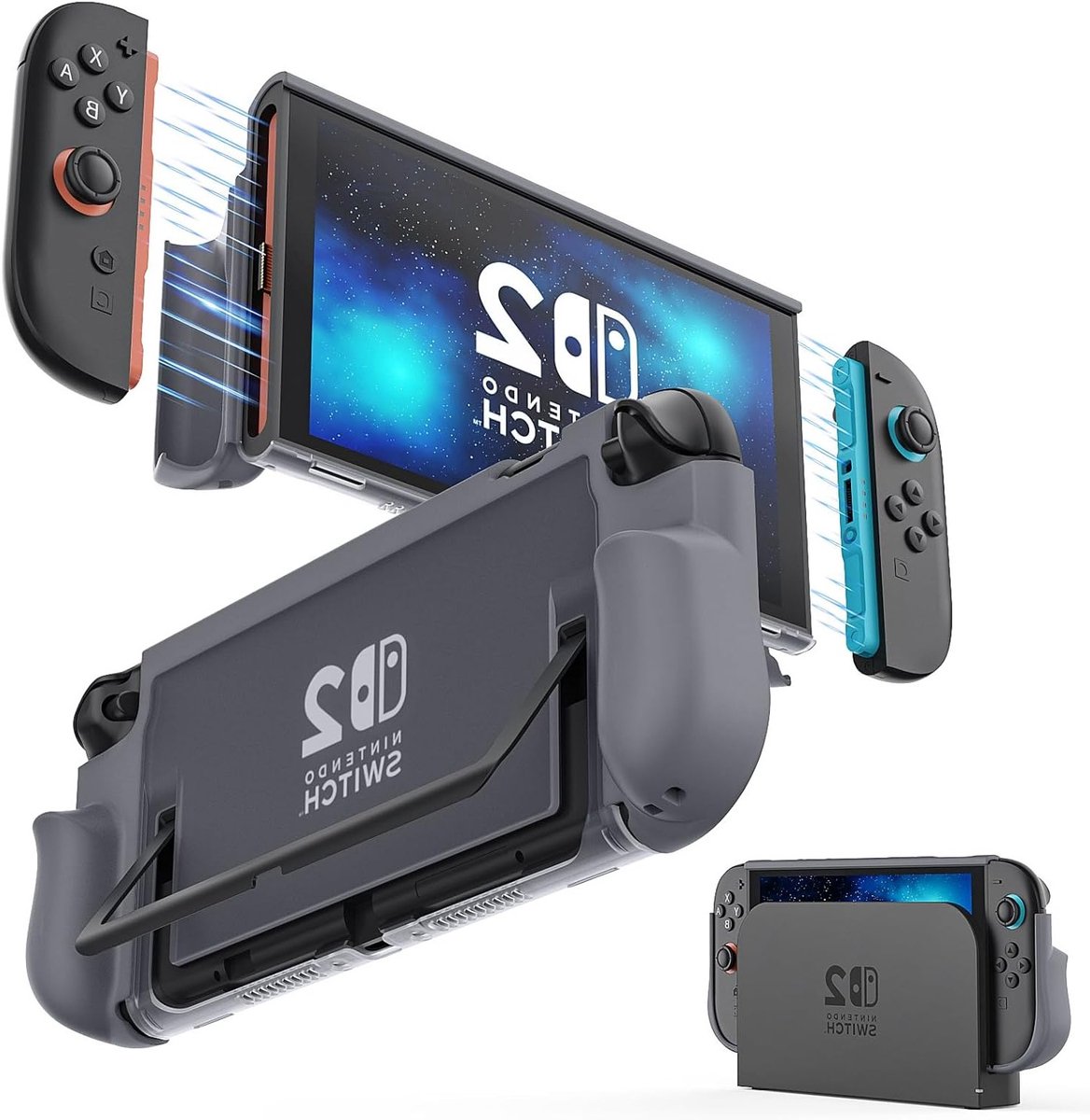 Dockable Cover voor Nintendo Switch 2 (2025), Beschermende Case met Snelle Joy-Con Ontgrendeling, Schokbestendig en Krasbestendig, TPU en PC Materialen, Grijs