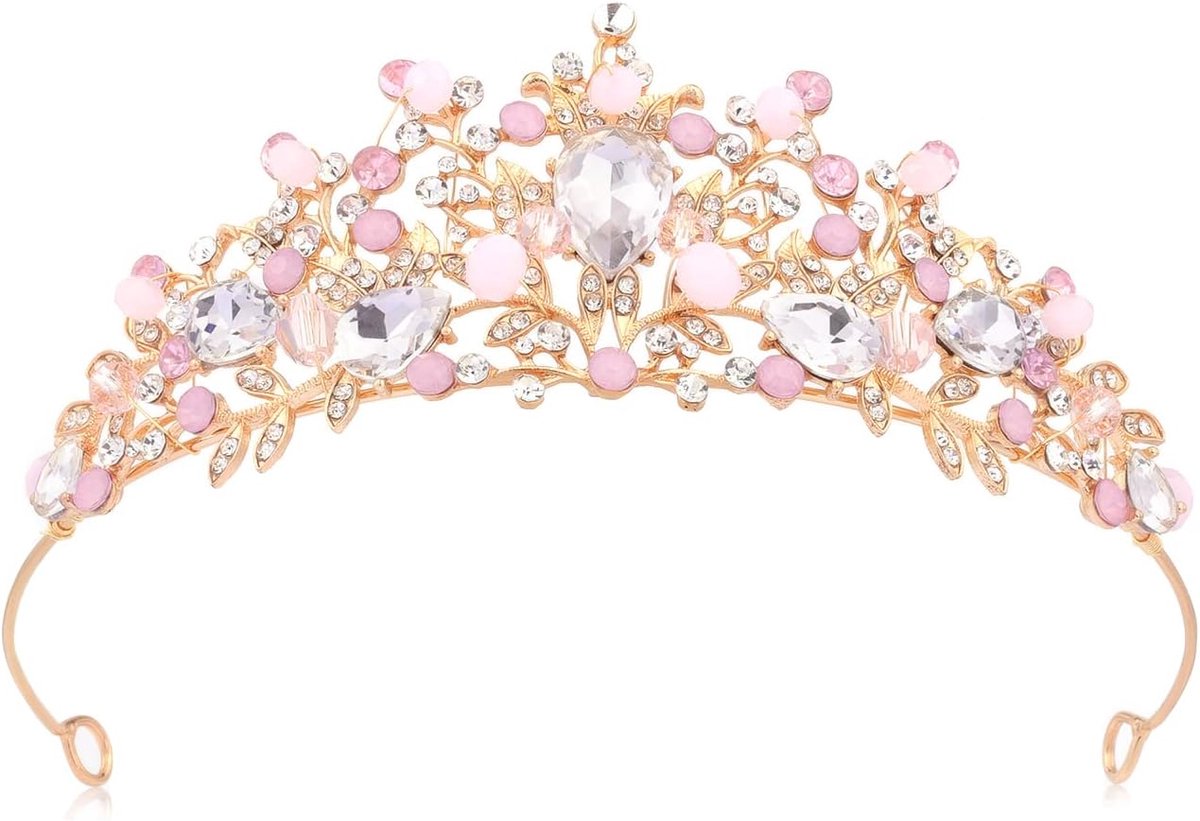 JeiibrZui Rosa Meisjes - 15 x 10 x 5,5 cm - 1 Stuk met 6 Haarspelden - Roze Kristallen Tiara voor Verjaardagsfeest en Prinsessenkostuum