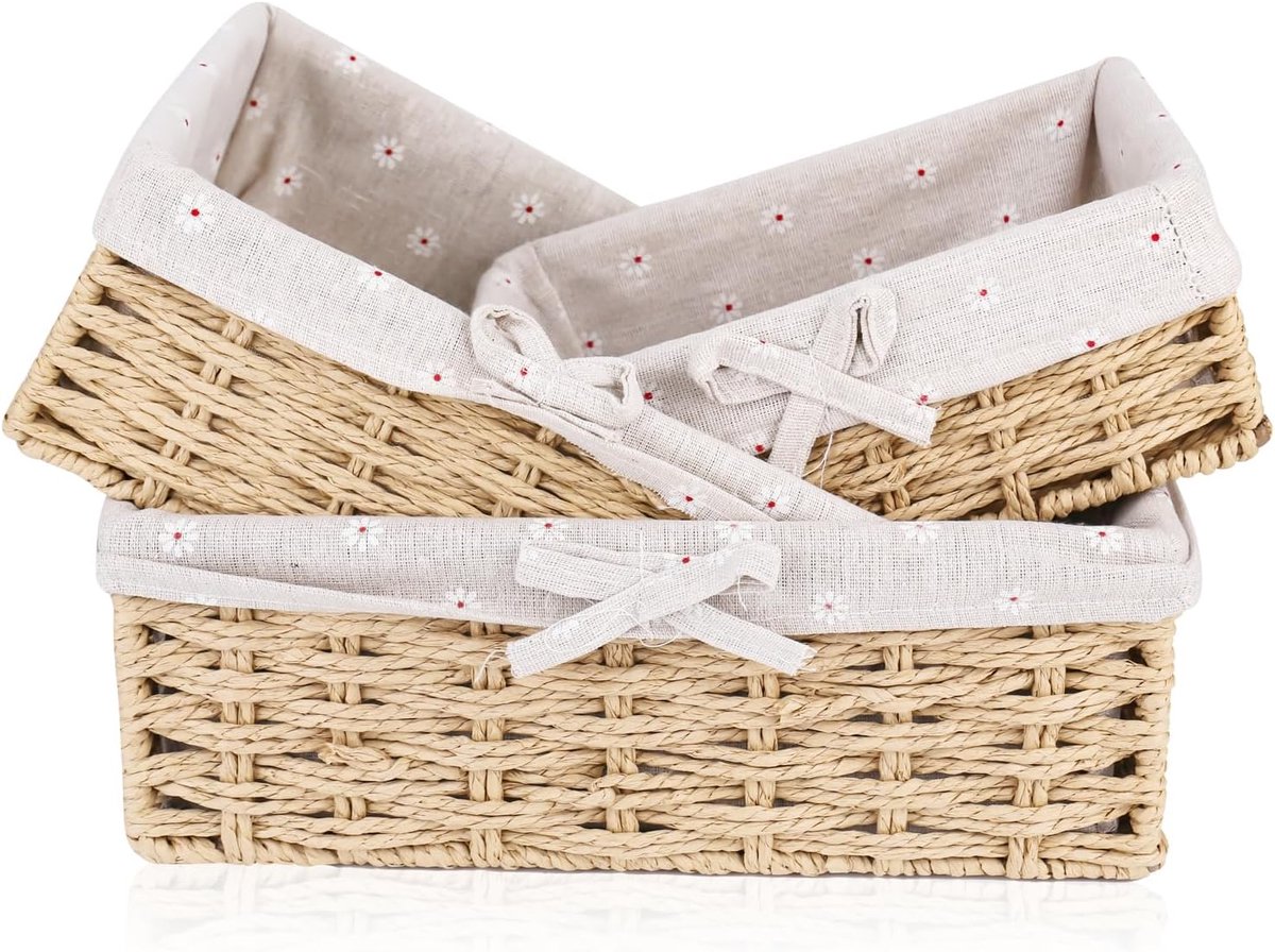 JeiibrZui Natuurlijk Rotan Broodmand Set - 3 Delig - Met Katoenen Inleg - Scandi Stijl - Voor Keuken En Eettafel