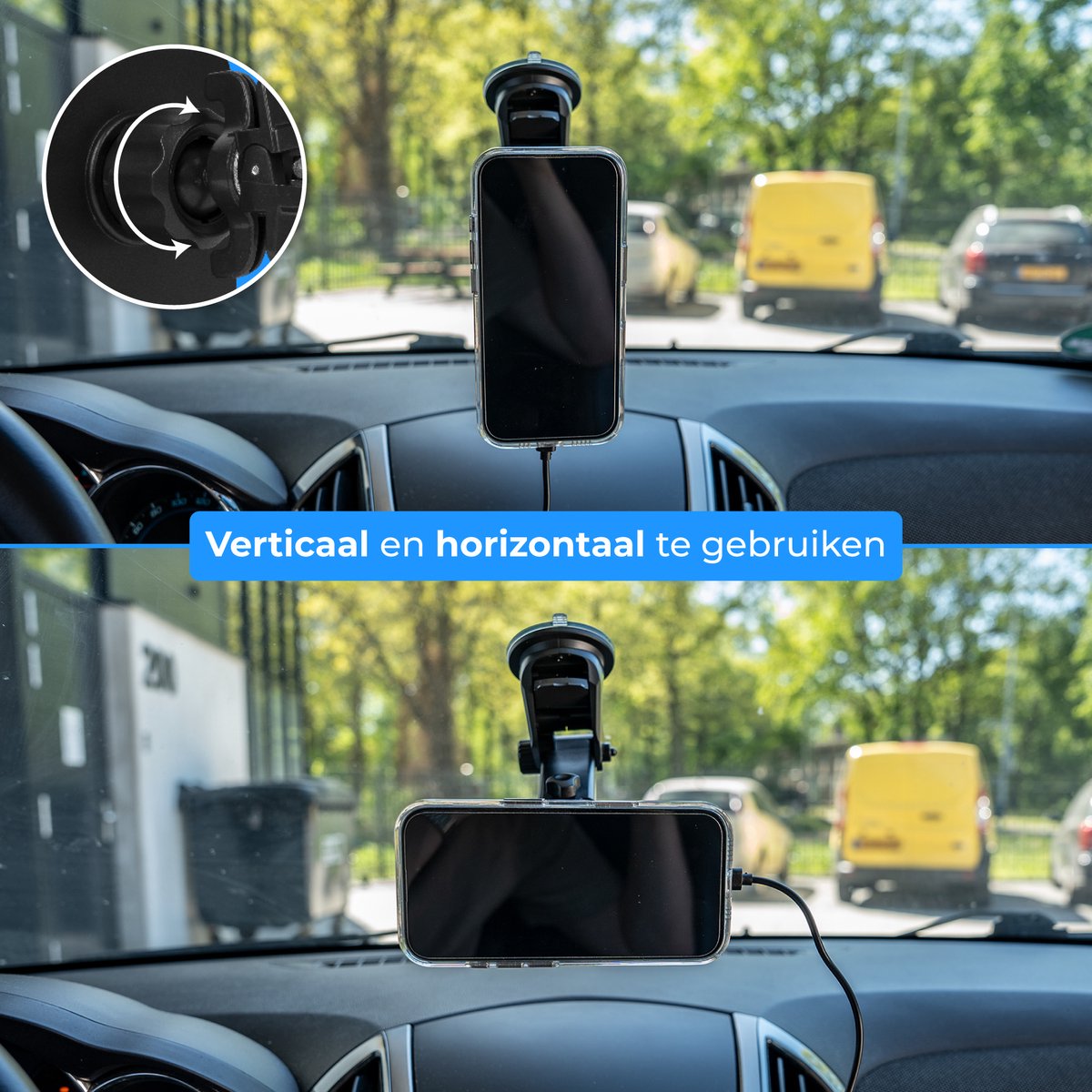 Nuvance Telefoonhouders Auto - Telefoonhouder met Zuignap - Geschikt voor MagSafe - Incl USB-C kabel - Draadloze Oplader - Gsm Houder Auto – foto 4