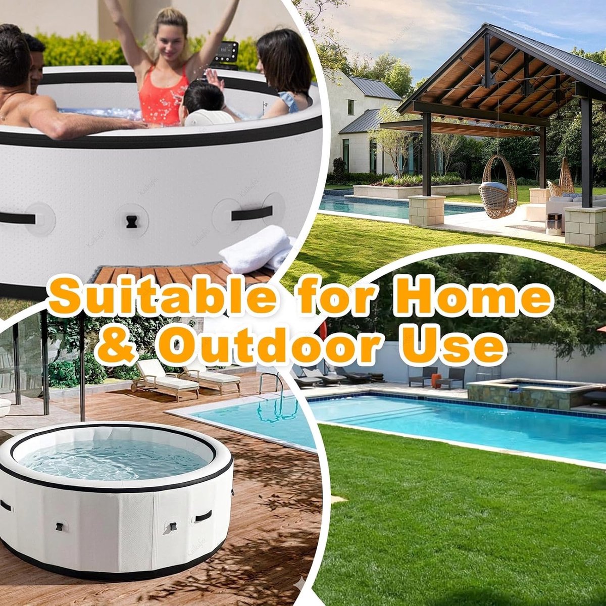 Opblaasbare Whirlpool 216 x 71 cm voor 2-6 Personen – Outdoor Spa met 150 Bubble Jets, Snelle Opblaasfunctie, Slimme Temperatuurregeling, Thermo Cover & Isolerende Mat – HomebyNicole