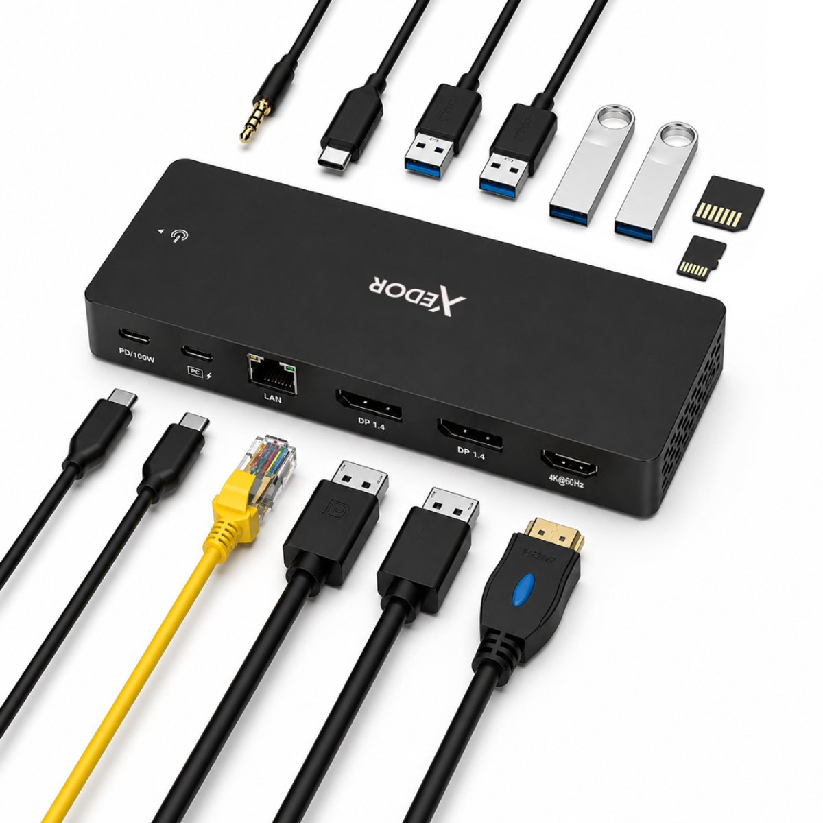 Xedor® Dockr - Dockingstation Laptop USB-C 13-in-1 - 2x DP 1.4 - 1x HDMI 4K/60Hz - PD 100W