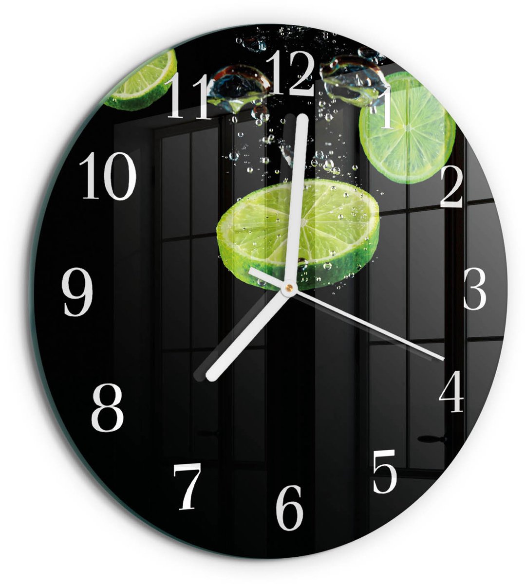 TULUP Wandklok - Limoenen Wandklok Glas Met Motief - 30fi cm - Groente Decoratieve Glazen Klok - Witte Handen - Ronde Wandklok - Glazen Wandklok Design - Klok Glas Met Opdruk Groente - Limoenen