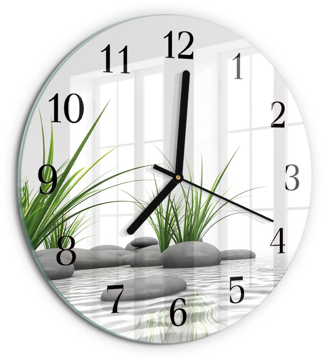 TULUP Wandklok - Stenen Klok Glas Met Opdruk - 30fi cm - Wit Moderne Wandklok Glas - Zwarte Handen - Ronde Wandklok - Glazen Wandklok Design - Klok Glas Met Opdruk Wit - Stenen