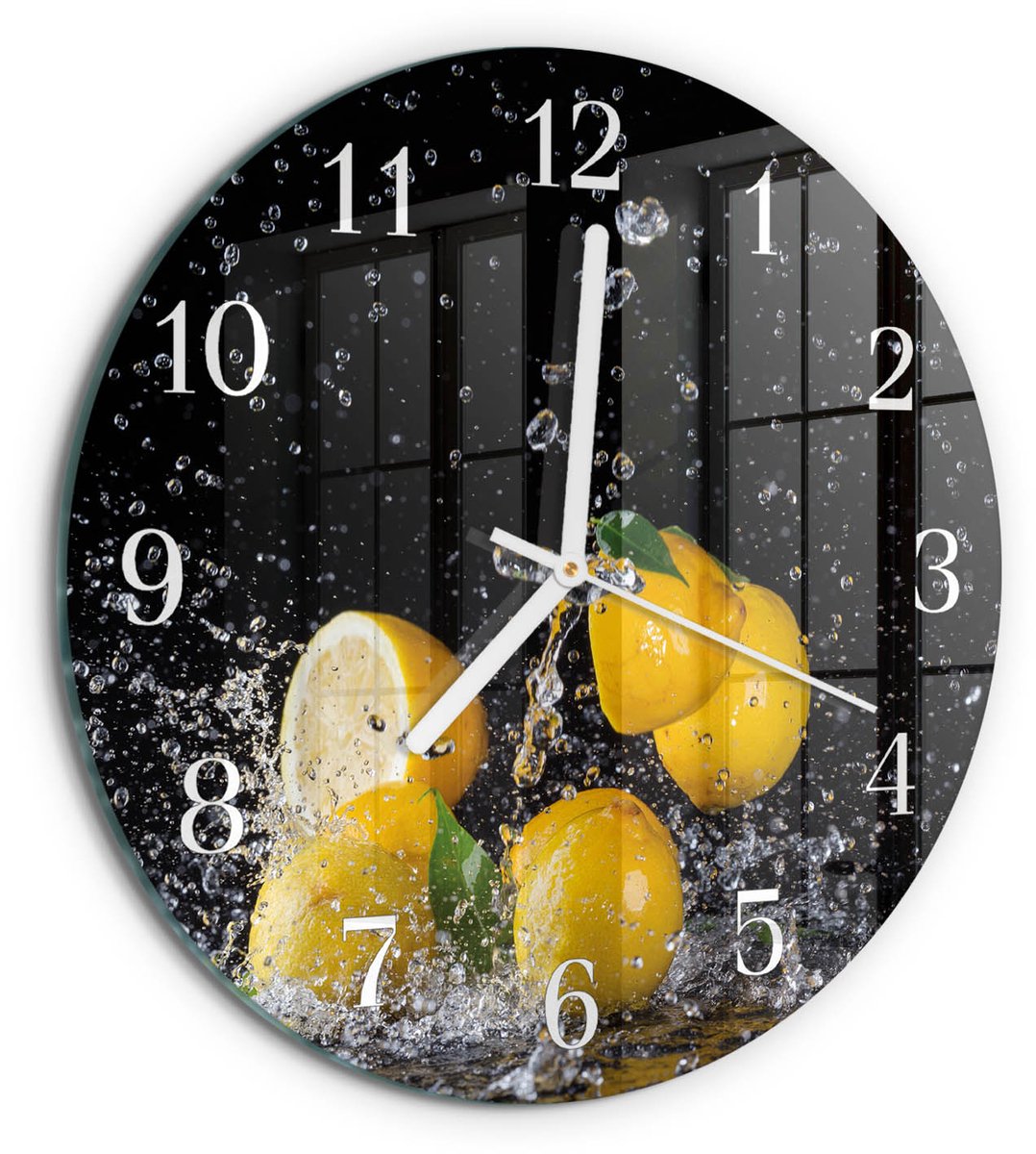 TULUP Wandklok - Citroenen Glazen Wandklok Design - 30fi cm - Geel Klok Glas Met Opdruk - Witte Handen - Ronde Wandklok - Wandklok Glas Met Motief - Decoratieve Glazen Klok Geel - Citroenen