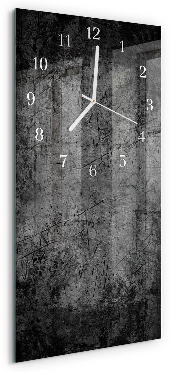 TULUP Wandklok - Patroon Glazen Klok Met Print - 30x60 cm - Zwart Moderne Glazen Wandklok - Witte Handen - Rechthoekige Wandklok - Moderne Wandklok Glas - Wandklok Glas Decoratie Zwart - Patroon