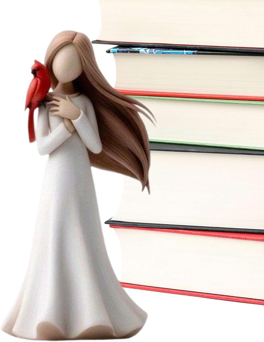 Engelbeeldjes voor vrouwen | Angel Hars Figuur met Rode Vogel voor Decoratie, Rouwbeeld |