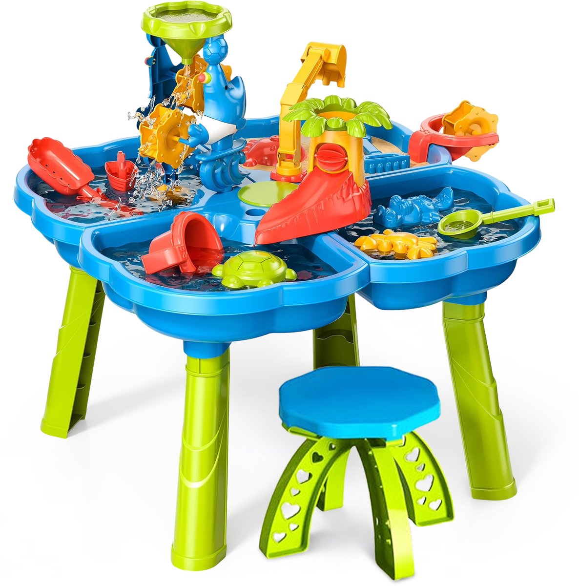 Kuddo Watertafel – Zand en Watertafel met Watermolen, Glijbaan & Krukje – Zandtafel Buitenspeelgoed – Waterspeelgoed met Accessoires — afbeelding 7