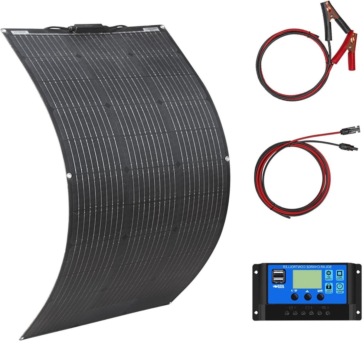 Flexibel Zonnepaneel - Zonneoplader Kit - Energie Opwekken - Hoge Milieu-efficiëntie - 100W - Zwart