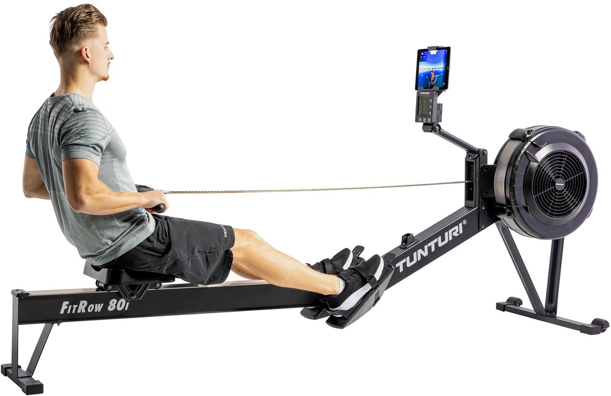 Bol.com Tunturi Fitrow 80i Roeitrainer - Roeimachine Fitness - Inklapbaar roeiapparaat - 10 Weerstandsniveaus - Luchtweerstand –... aanbieding