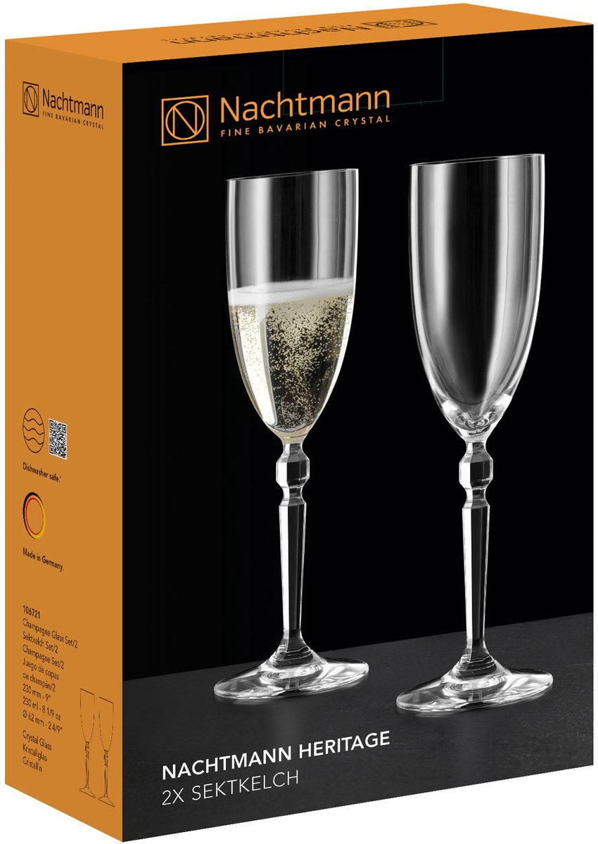 Nachtmann Heritage champagneglas, set van 2, champagneglas, kristalglas, 230 ml, 106721