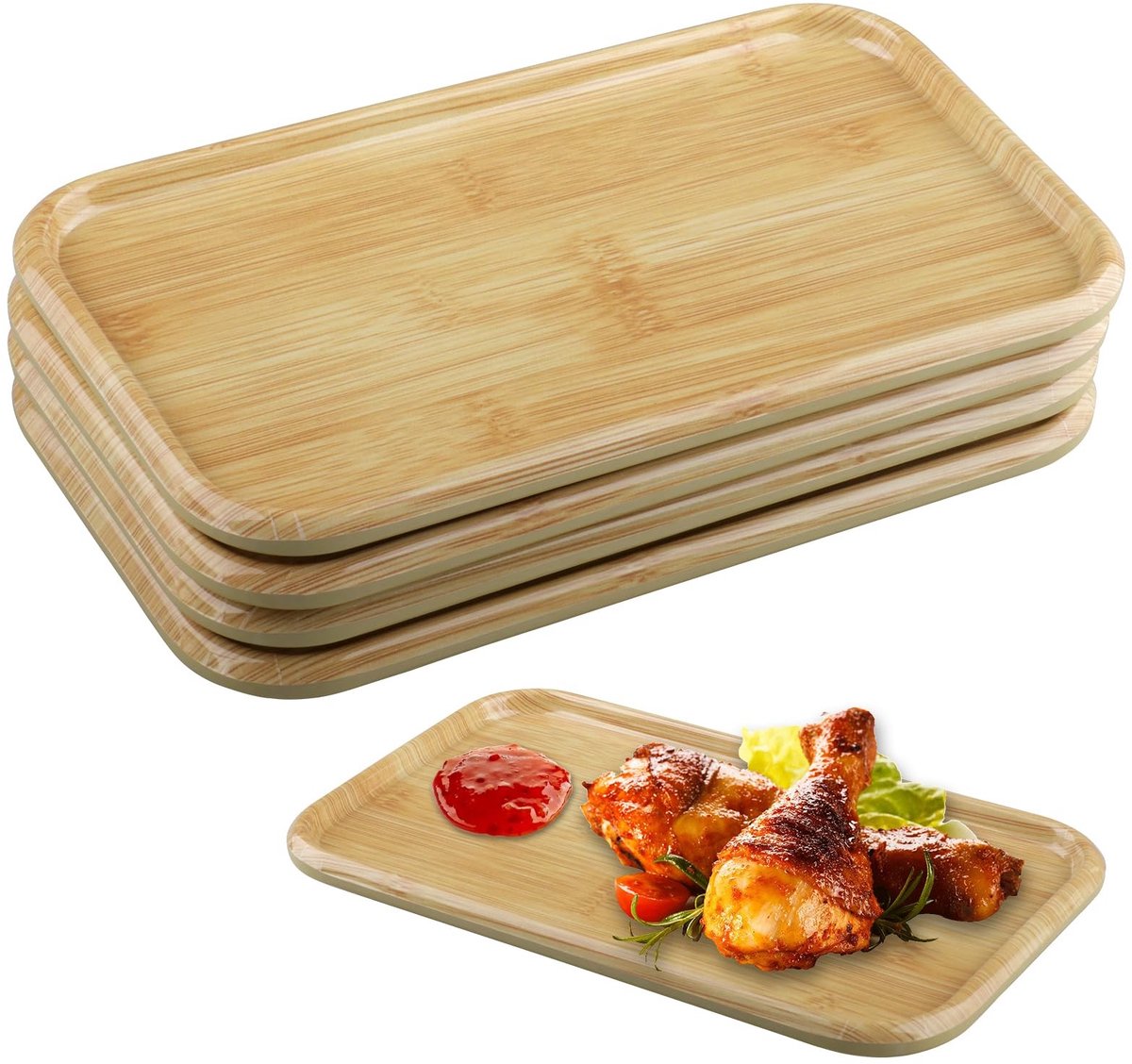 Golden crown - Serveerborden - Melamine Borden - 4 Stuks - 23 x 13 cm - Vaatwasserbestendig - Dessert- en Ontbijtborden - Geschikt voor Vlees en Sushi