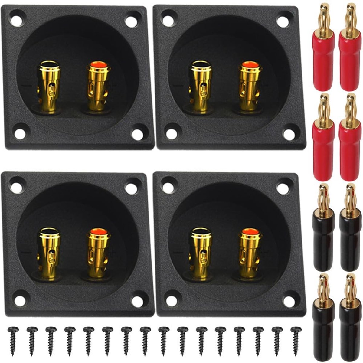 Speaker Box Terminal Cup - 3.1" Ronde Push Spring Jacks met Banana Plugs - 6 Pack