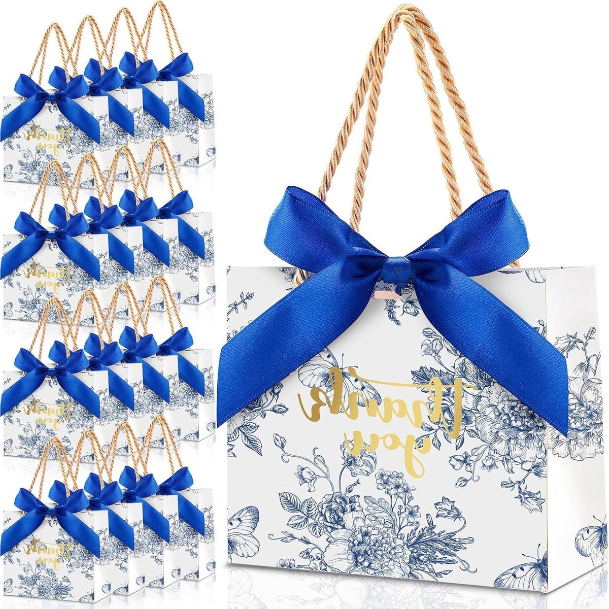 Papieren Cadeauzakjes - Bedankjes Zakjes - Feestelijke Geschenkverpakking - Met Striklint - 40 Stuks - Blauw Wit