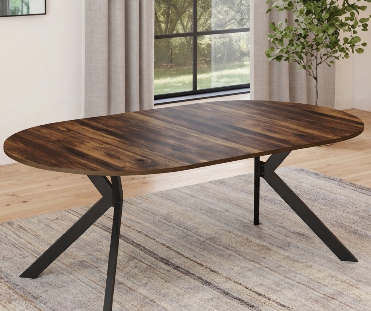 Uitschuifbare Ronde Eettafel 110-200 cm – Donker Hout & Zwart Metaal – Industriële Spinnenpoot – 4 tot 10 Personen – Moderne Loft Design Eettafel – Casa Serena – 200 cm – Casa Dorada