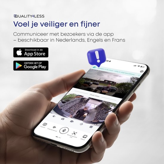 Quality4Less™ - Slimme Video Deurbel met dubbele camera - 2K Ultra HD - Werkt draadloos & bedraad - Wifi deurbel - Zonder abonnement - Incl. draadloze gong en 32GB SD-Kaart - (T-ring geluid) - Zwart van Merkloos — afbeelding 5