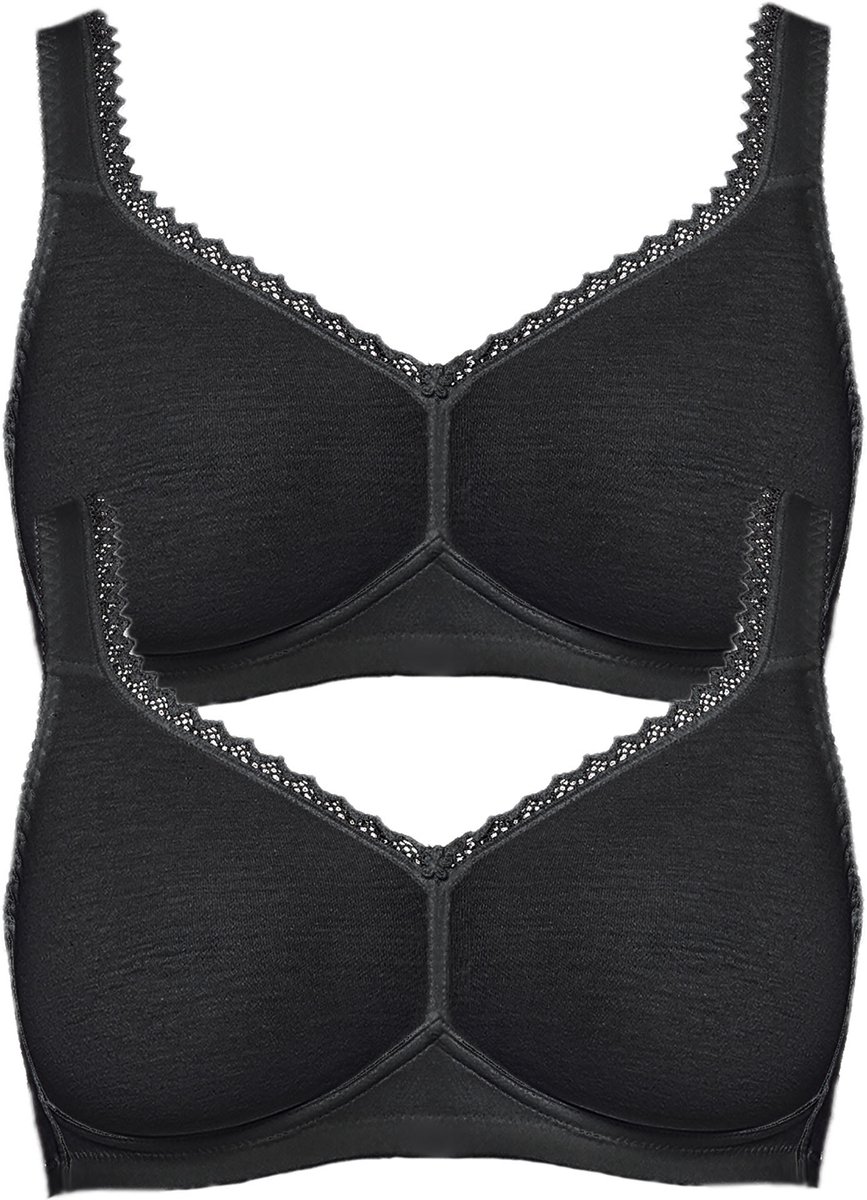 Susa 2-pack katoenen BH zonder beugel Organic Cotton Zwart Zwart