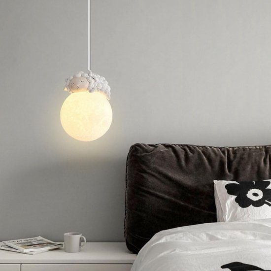Hanglamp Kinderkamer - Maanlamp Kinderen - Sfeerverlichting Creëren - Creatief Cartoon Design - 15 cm Breed - Wit — afbeelding 2