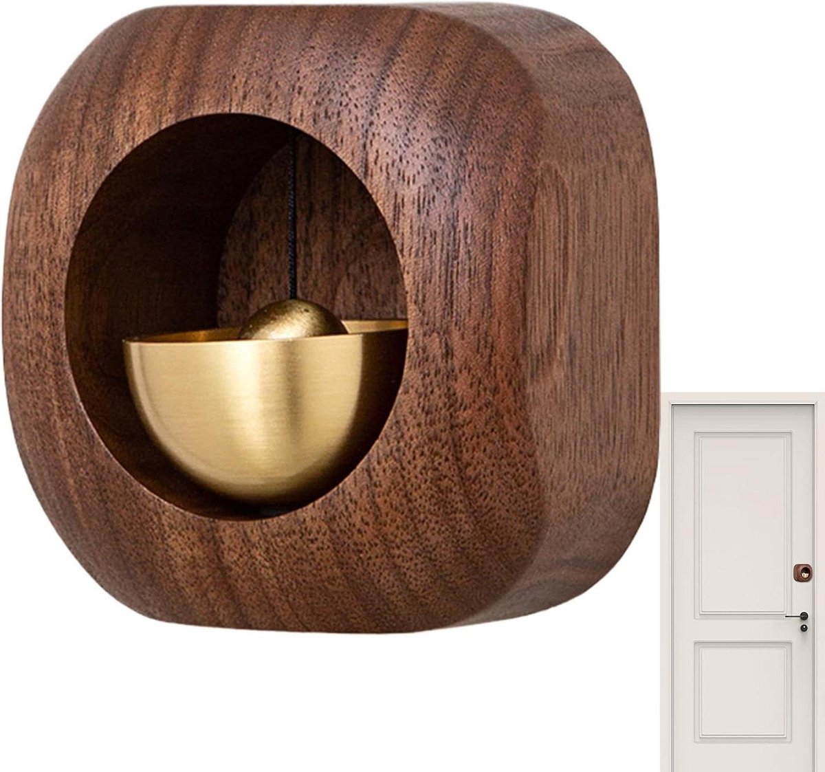 Houten Deurbel - Magnetische Bel - Winkel Decoratie - Uniek Vintage Design - 93 cm - Zwarte Walnoot