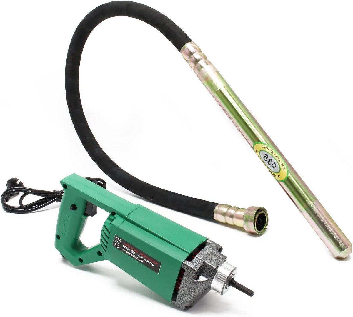 Elektrische Betontrilnaald - Betonverdichter - Beton Verwerken - Krachtige 800W Motor - 150 cm Slang - Groen