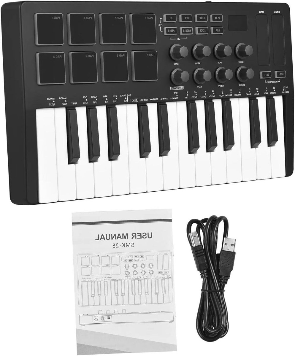 Mini MIDI Keyboard - Draagbare Controller - Muziek Maken - Verlichte Drumpads - 25 Toetsen - Zwart