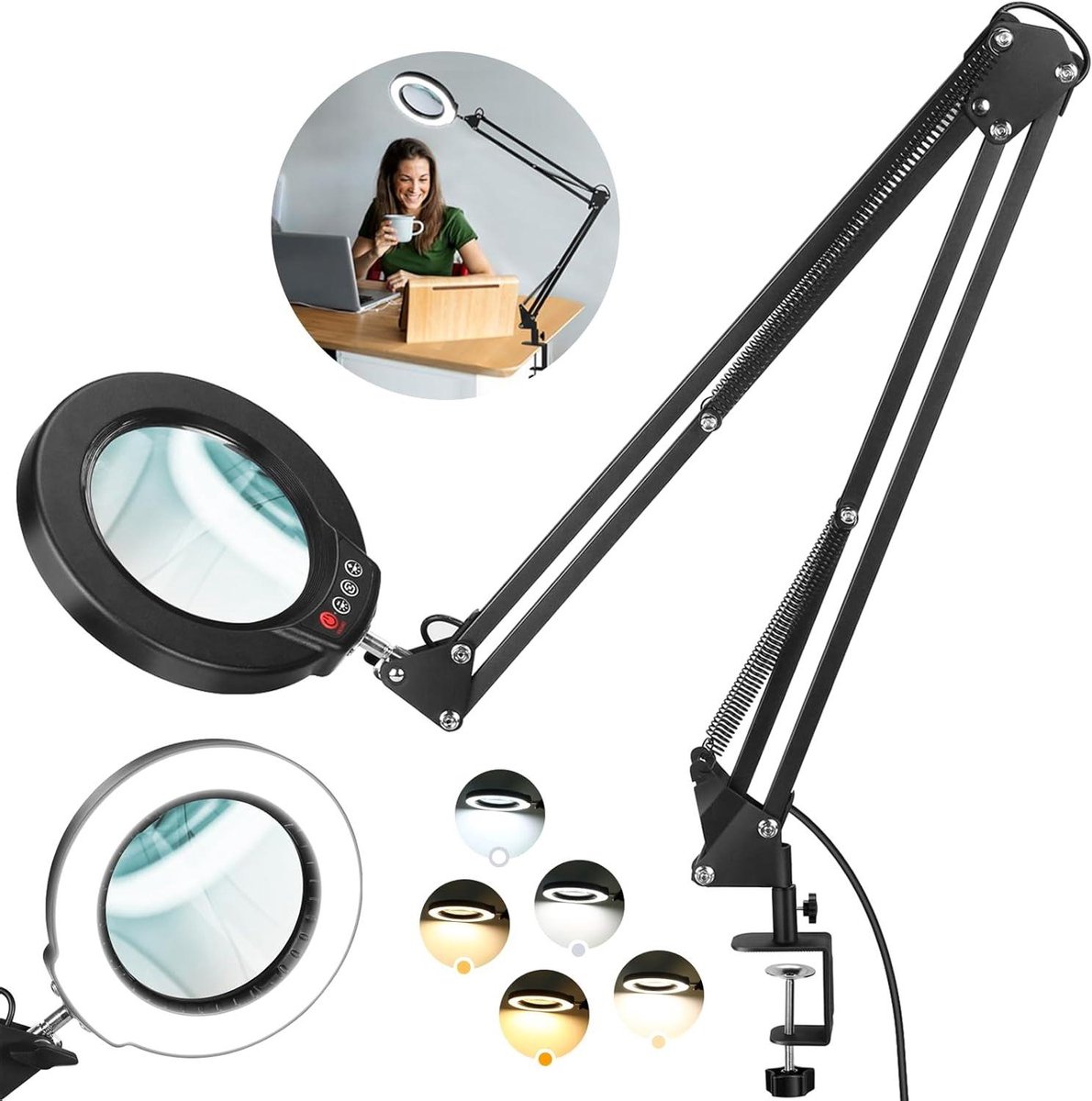 Vergrootglas met Lamp - Leeslamp - Nauwkeurig Werk - Verstelbare Arm - 16 Inch - Zwart