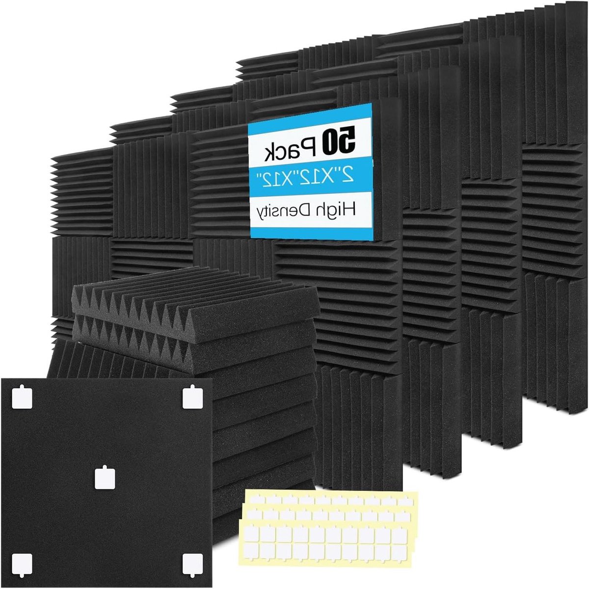 Akoestische panelen - Geluidsisolatie schuim - Geluidsverbetering ruimte - Hoge dichtheid absorptie - 50 stuks - Zwart