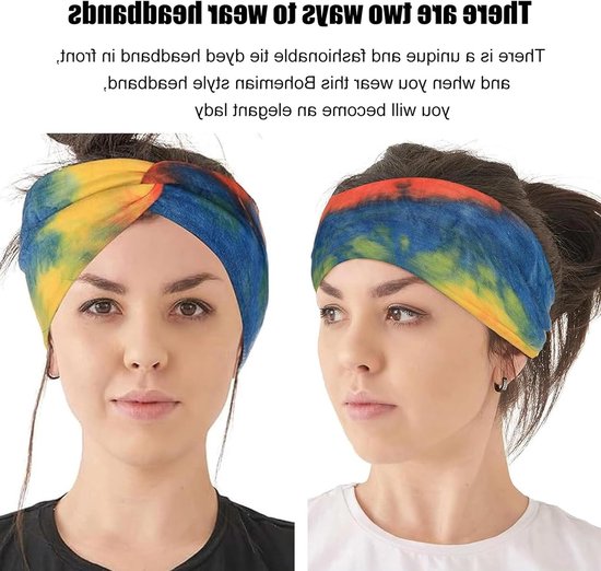 Brede Elastische Zachte Haarbanden voor Dames - 3 Stuks Zomer Boho Haaraccessoires met Tie Dye Print, Ideaal voor Yoga en Casual Gebruik van Under Armour — afbeelding 2