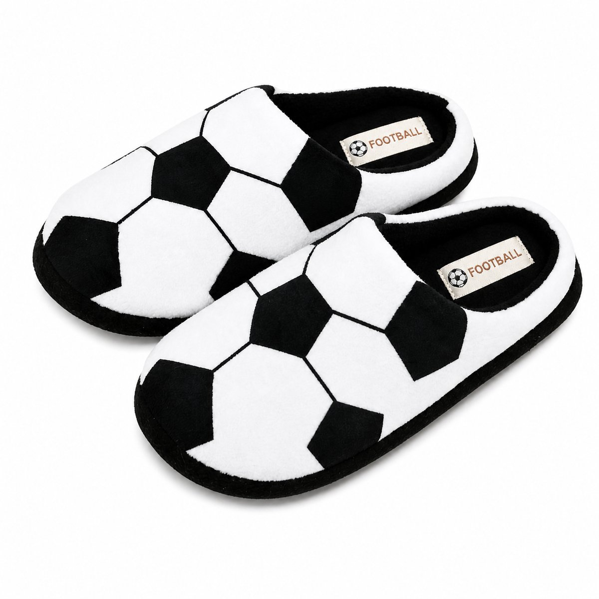 Voetbal Pantoffels EK/WK – Zachte Huisslippers – Sloffen - Comfortabel & Warm – Zwart/Wit - Maat 44-45