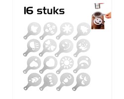 DW4Trading 16 Stuks Herbruikbare Cappuccina Sjablonen Voor Koffie Melk Schuim - Barista