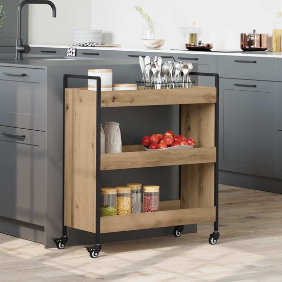 vidaXL - Keuken - Trolley - Artisan - Eiken - 70 - x - 30 - x - 82 - cm - Bewerkt - hout — afbeelding 2