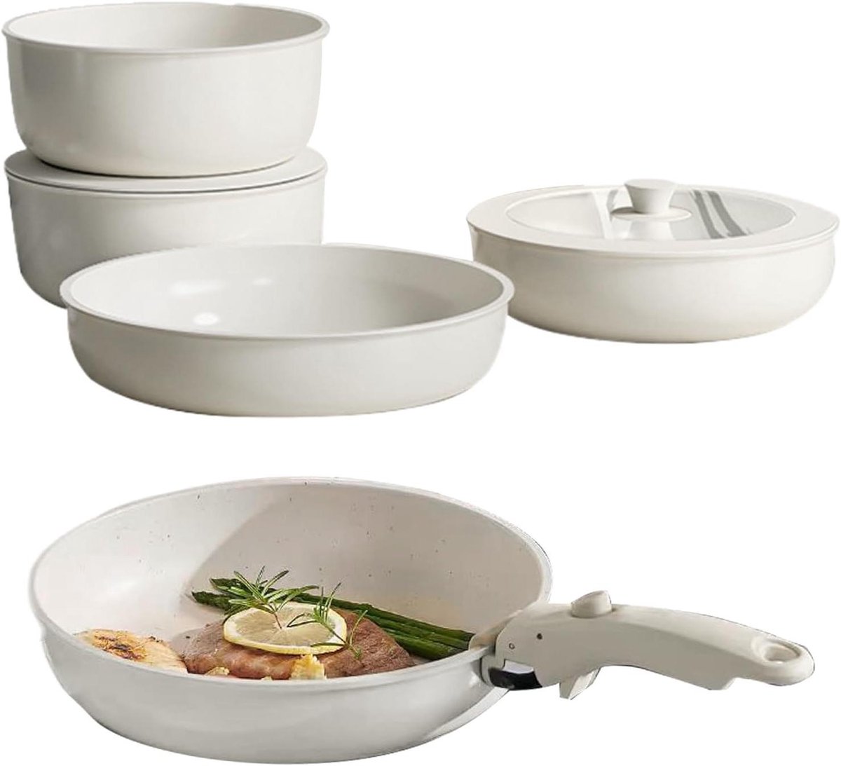 Kookgerei Set - Pannen Set - Dagelijks Koken - Afneembaar Handvat - 8 Delig - Zwart