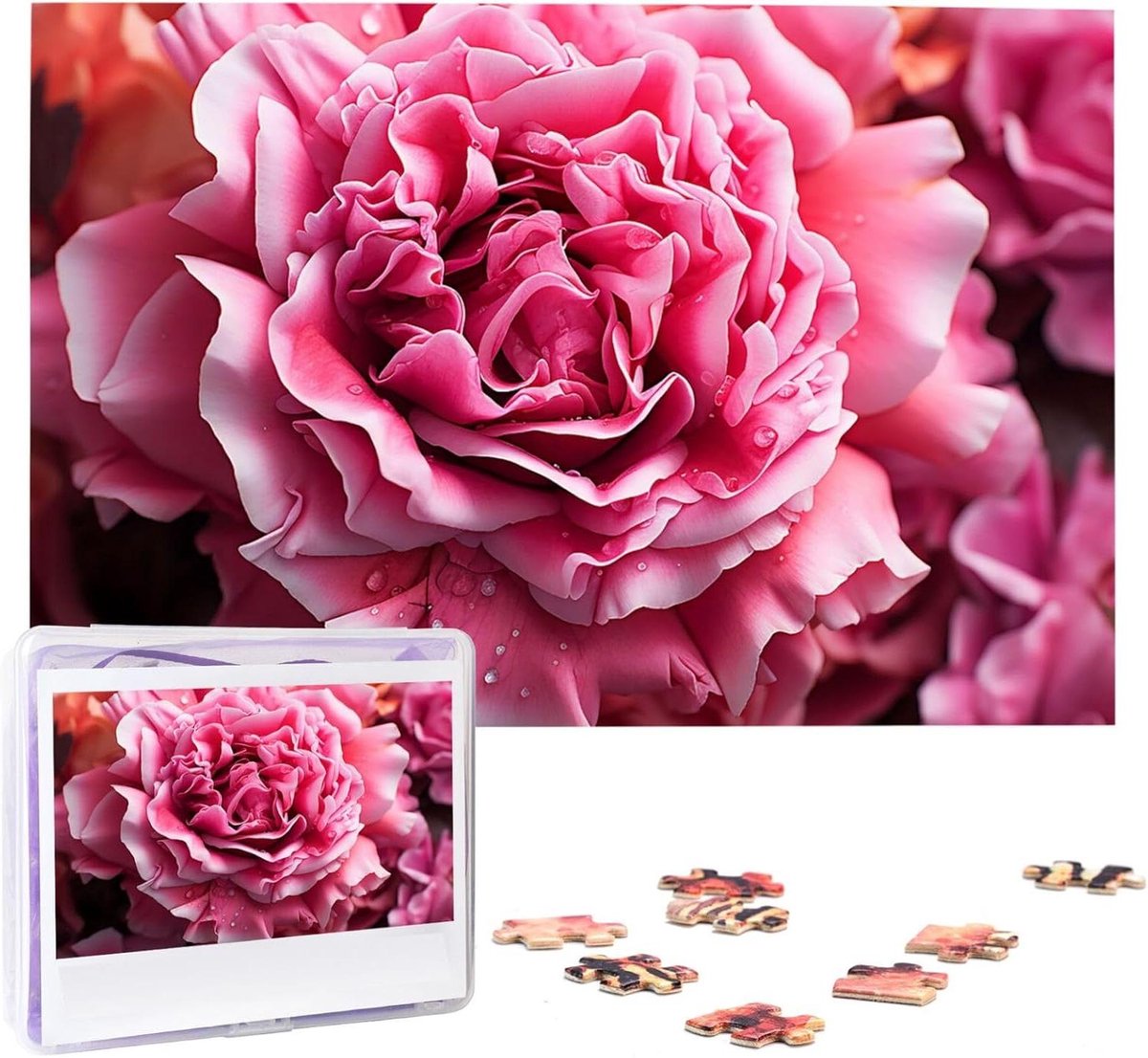 Houten Puzzel - Foto Puzzel - Ontspanning en Herinneringen - Gepersonaliseerd Ontwerp - 1000 Stukjes - Heldere Roos