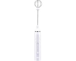Handheld Melkopschuimer - Drankmixer Elektrisch - Dranken Bereiden - Oplaadbaar USB Dubbele Kop - 17 cm - Wit