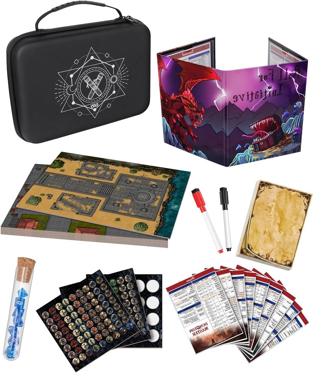 RPG Avonturenset - Tafelspel Kit - Spelavonden Organiseren - Alles-in-één Draagbaar - Compact Formaat - Zwart