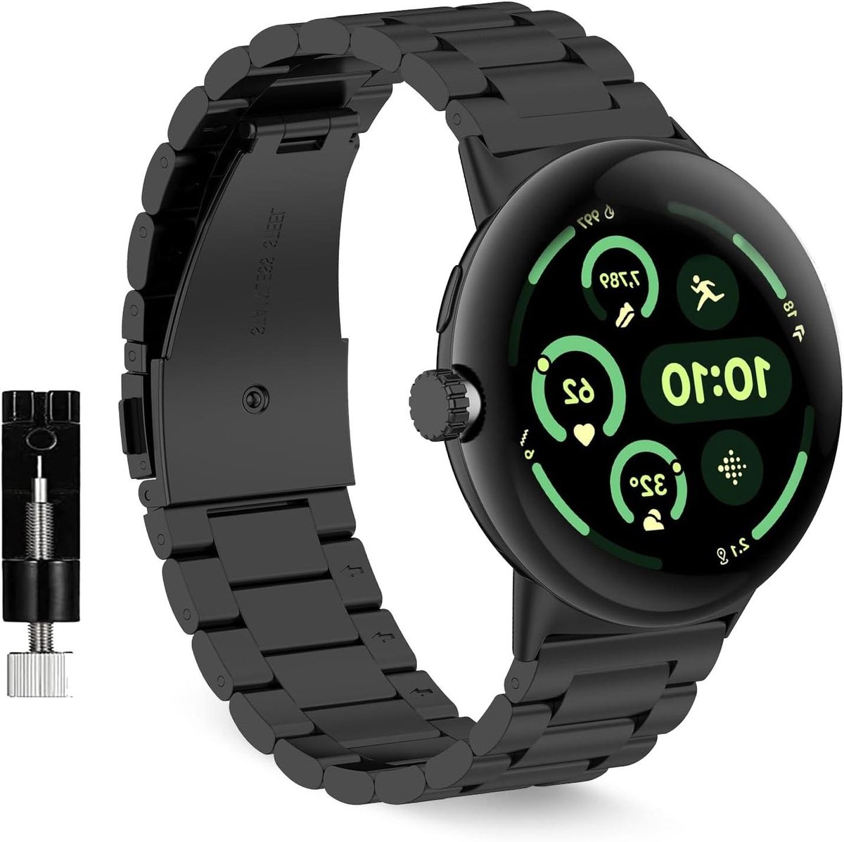 Horlogeband Roestvrij Staal - Vervangende Band - Dagelijks Gebruik - Dubbele Knop Gesp - 45mm - Zwart