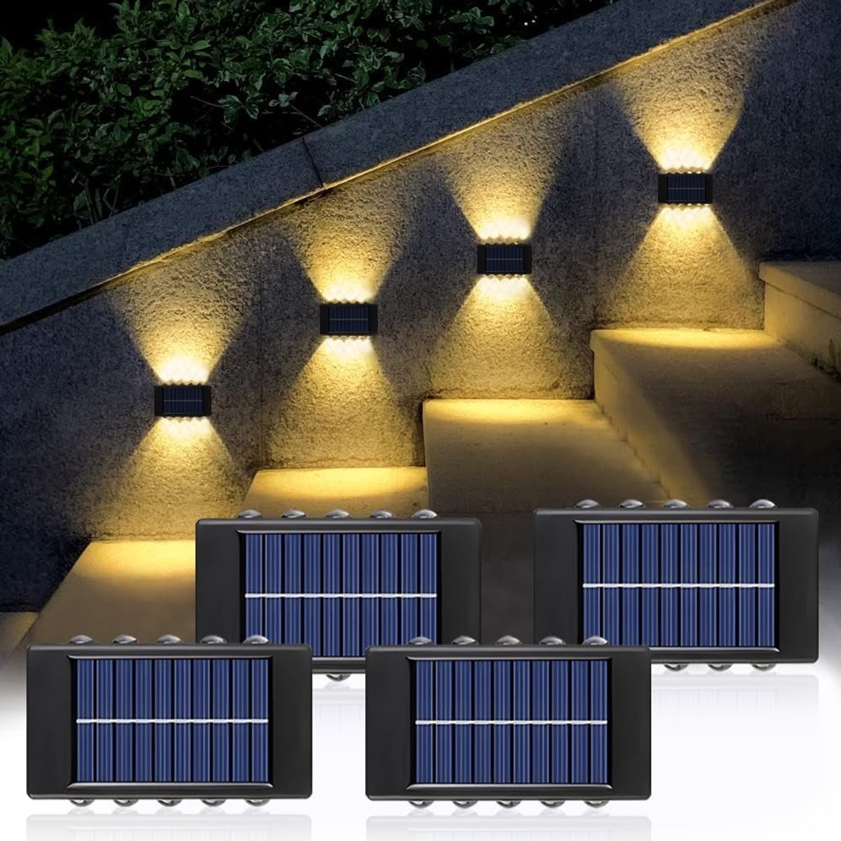 Set van 4 Solar LED Wandlampen voor Buiten - Oplaadbare Verlichting voor Tuin, Terras en Trappen - IP65 Waterdicht en Energiezuinig