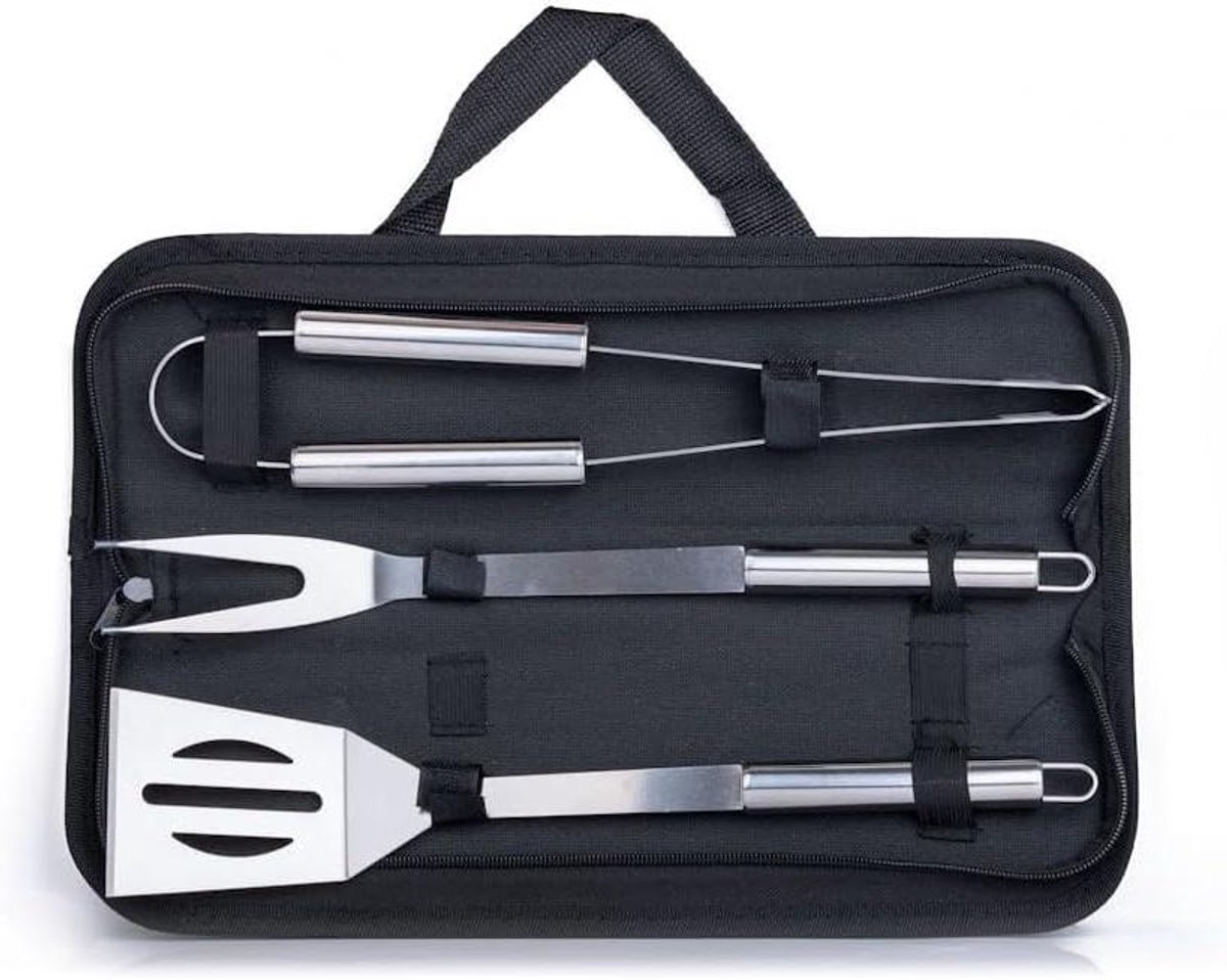 BBQ Gereedschap Set - Barbecue Accessoires - Buiten Koken - Vaatwasbestendig - 4 Delig - Zilver